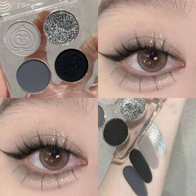 FUGU UP Lidschatten-Palette 4 Farben Schwarz Smokey Palette Cool Tone Lidschatten, 01, 1 Stück