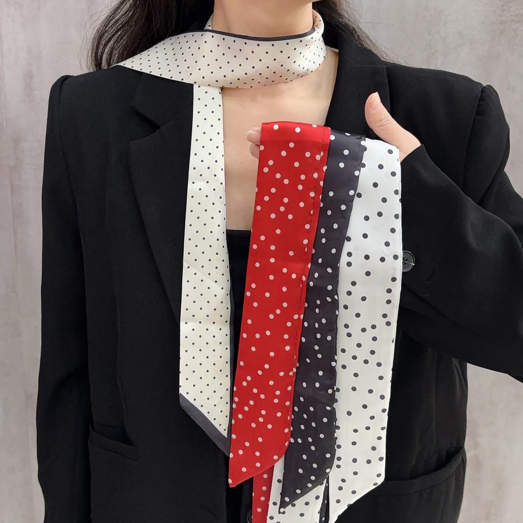 Korean Style Thin Silk Scarf Women Tie Fashion Head Scarves Vintage Classic Dot Pattern Long Silk Scarf Bag Tie Lady Neck Scarfs
