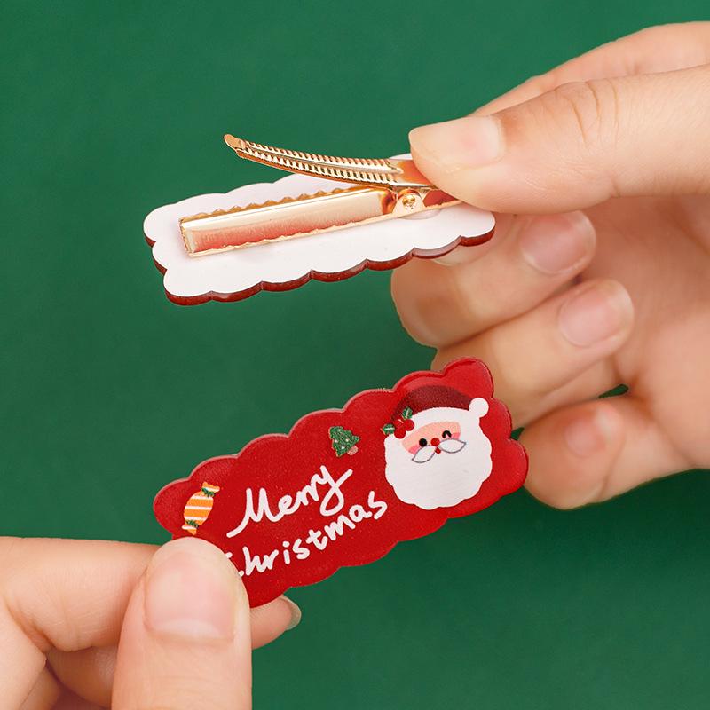 Kids' Cute Santa Claus Cartoon Acrylic Hair Clips - Christmas Candy Bangs Clips Gift