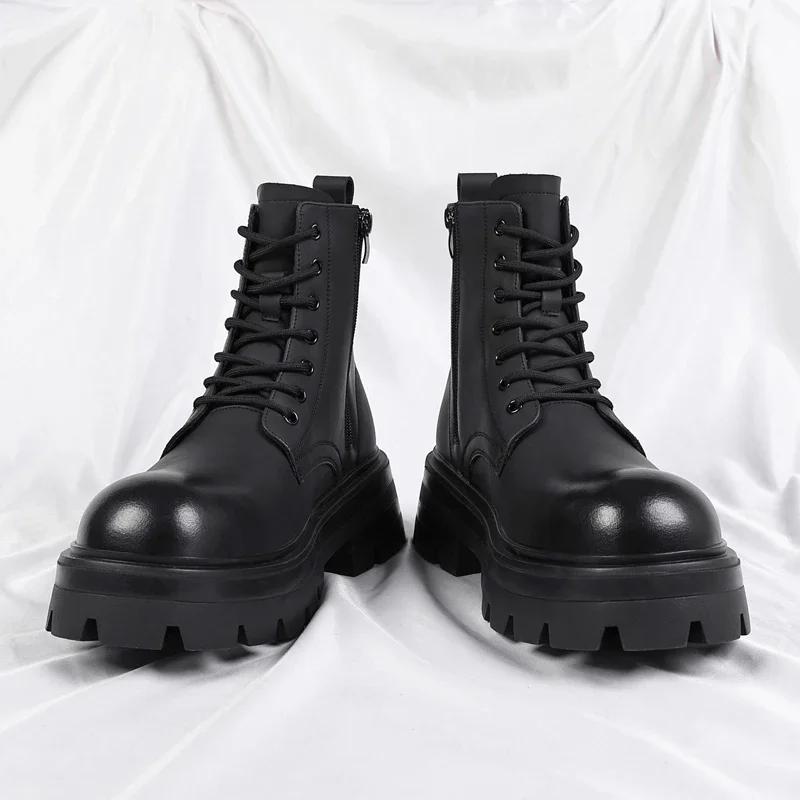 Men's High Top Boots High Quality Cow Leather Boots Fashion Casual Ankle Boots Outdoor Non-Slip Platform Boot Botas Para Hombre