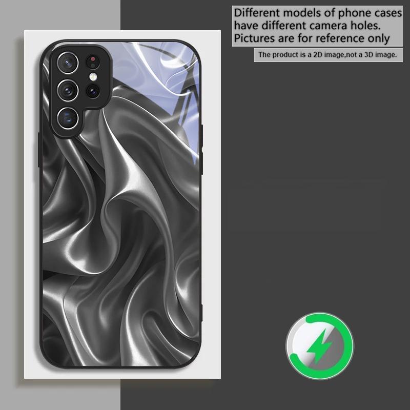 The Golden Silk of Waves Suitable for Samsung Galaxy S26 Ultra S20 FE S21 S22+ 23 Plus S24 Ultra 25 Edge Black Glass Phone Casee