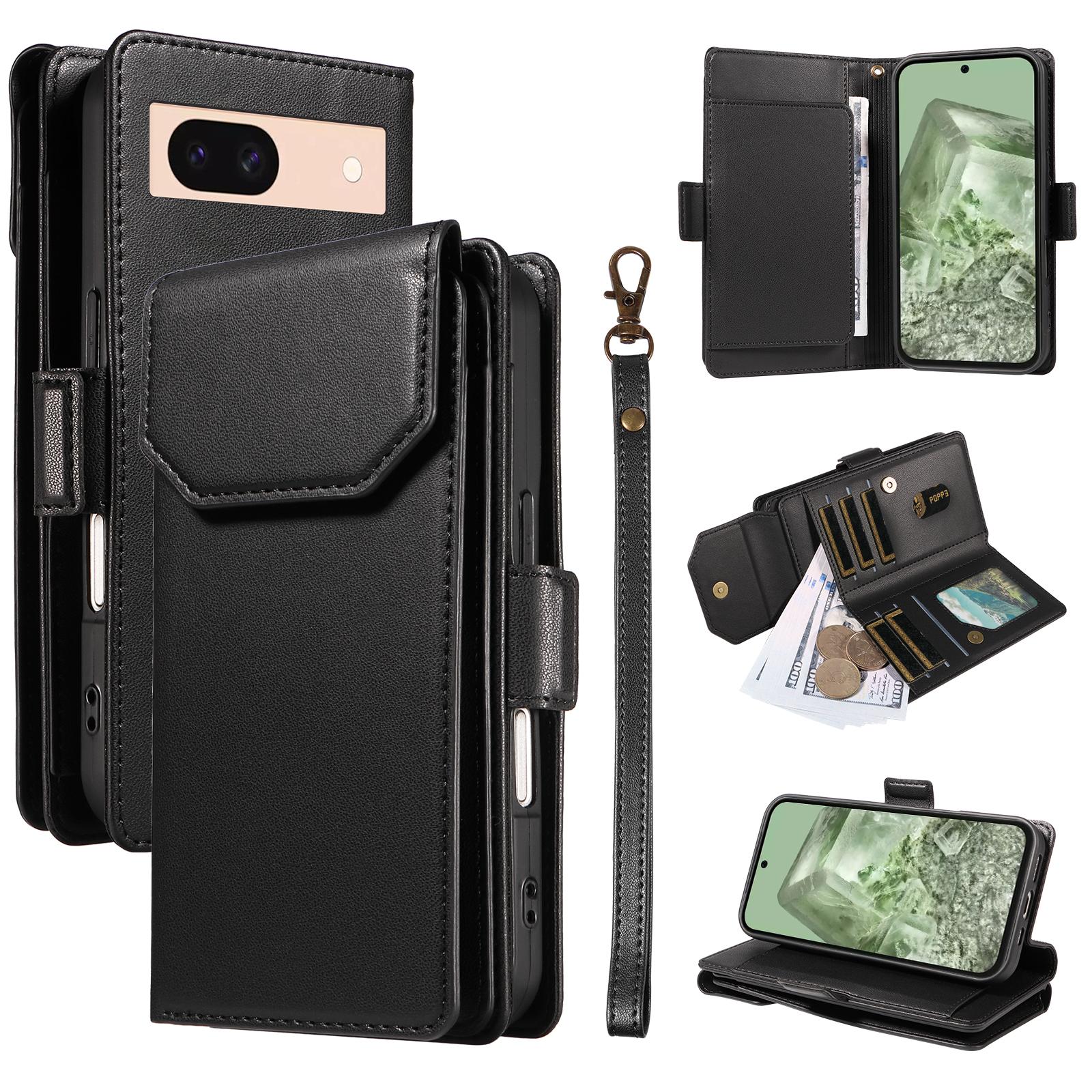 

Чохол для Google Pixel 8a з тримачем для кількох карток і ремінцем, чохол-підставка з ПУ шкіри для телефону Black