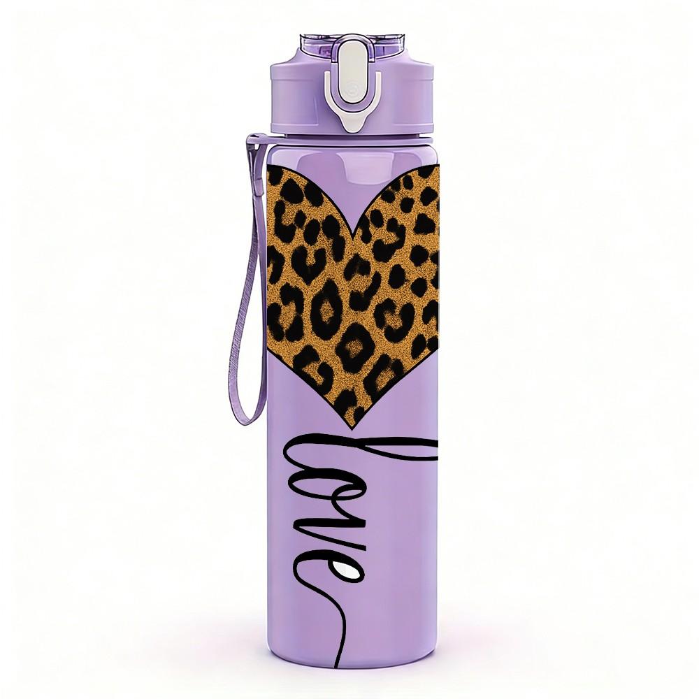 1PC Leopard Heart Love Line Art Print 750ml Color Plastic Sports Water Bottle Leakproof Flip Straw Lid Suitable for Sports Office Home Use