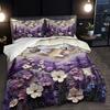 3pcs Purple 3D Floral and Butterfly Lavender Plant Duvet Cover Set - Includes 1 Duvet Cover and 2 Pillowcases