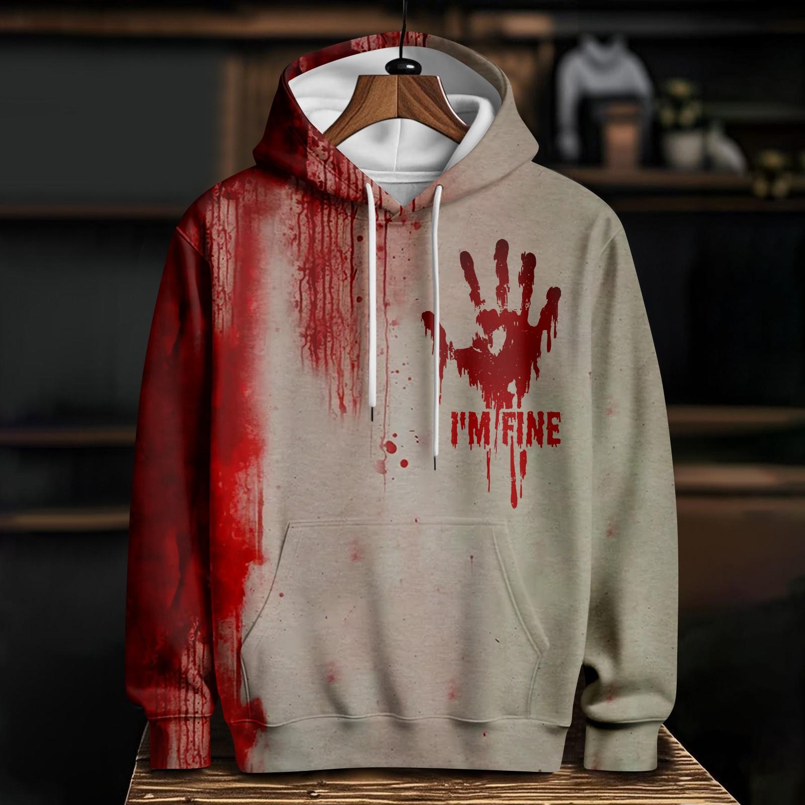 

Женский повседневный модный худи с длинным рукавом и принтом на Хэллоуин XL арбуз красный