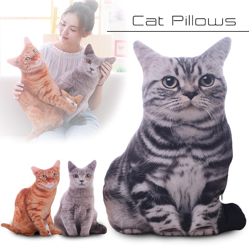 Lifelike 3D Cat Plush Toys Stuffed Soft Animal Doll Simulation Sleep Pillow 3D Cat Sofa Cushion Cartoon Doll Home Decor Gift