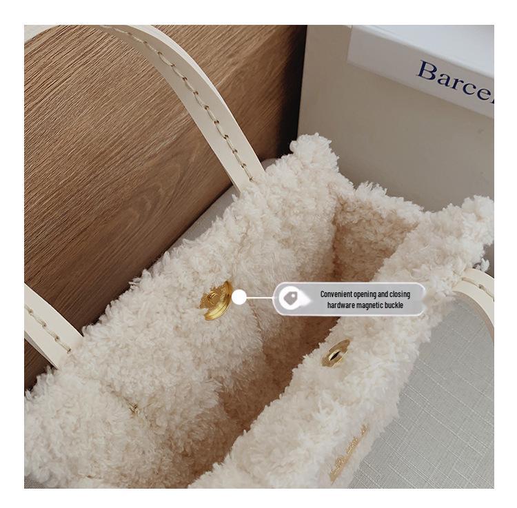 Bolsa de Pelúcia Tecida em Grade Estilo TikTok DIY - Bolsa de Ombro Feminina Retrô Fashion