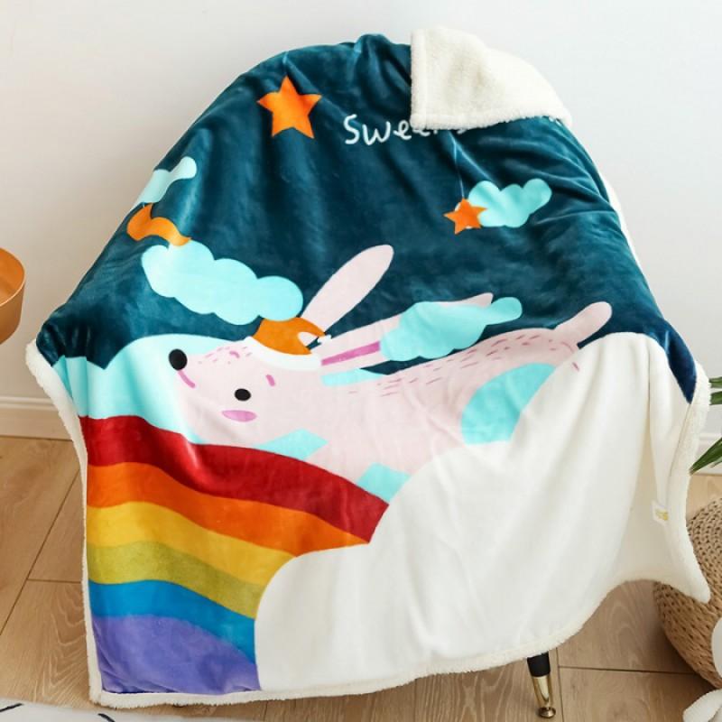 Soft Cartoon Fleece Blanket Toddlers Nap Time Double-Layer Sherpa 100x140cm Kids Bedding