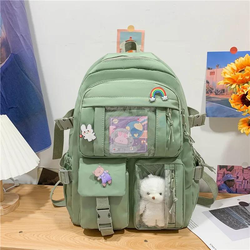 Fresh Printing Campus Style Schoolbag Simple Pure Colour Shoulder Bag Fashion Fresh Girls Backpack Cute School Bags for Student