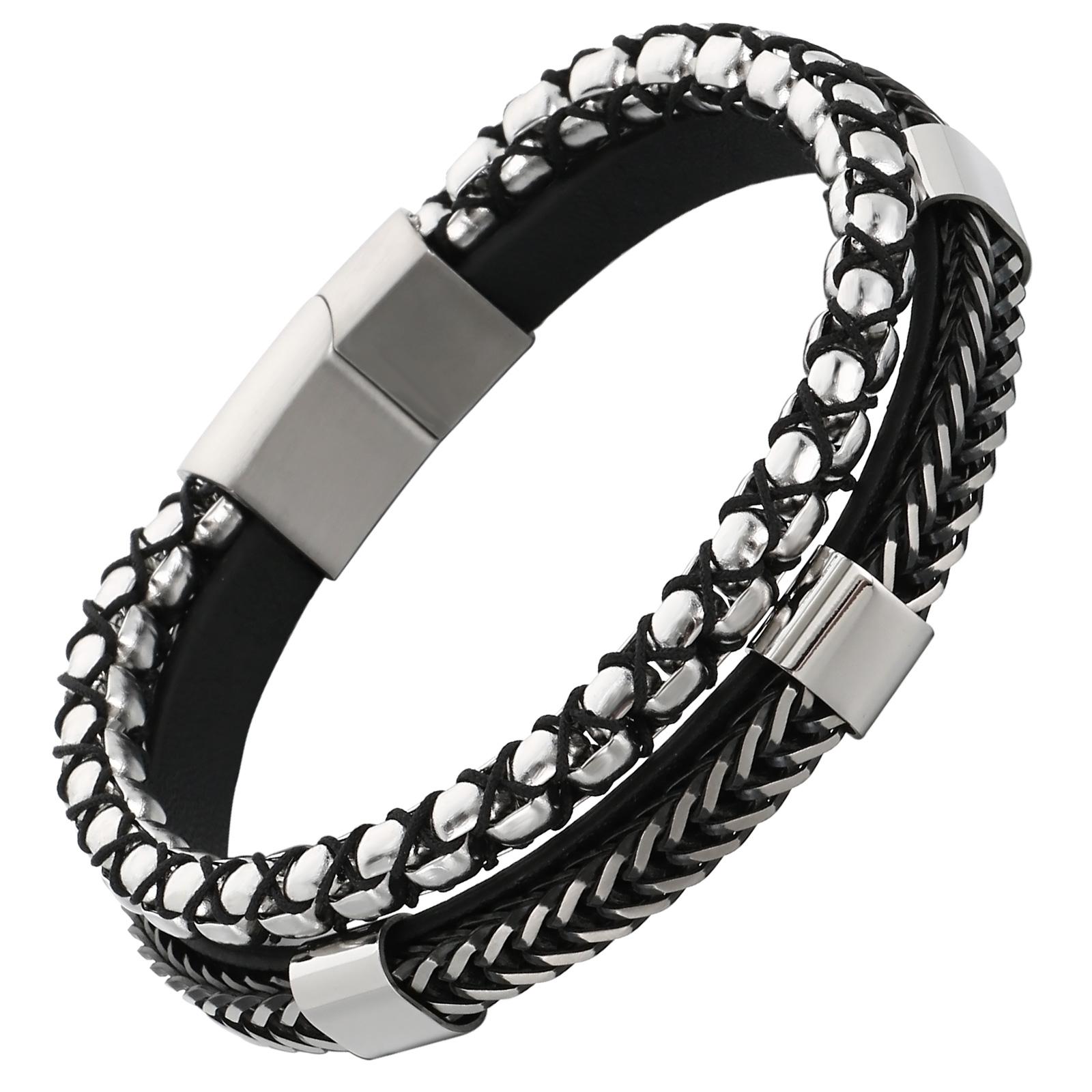 

Двухслойный браслет для мужских украшений из натуральной кожи - Нержавеющая сталь 304 - KB146273-KLHQ Bracelet - 20cm