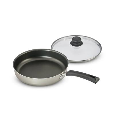 Nonstick Aluminum Deep Sauté Pan Induction Safe Covered Cooking Pan Dishwasher Safe Tempered Glass Lid Ergonomic Design Easy