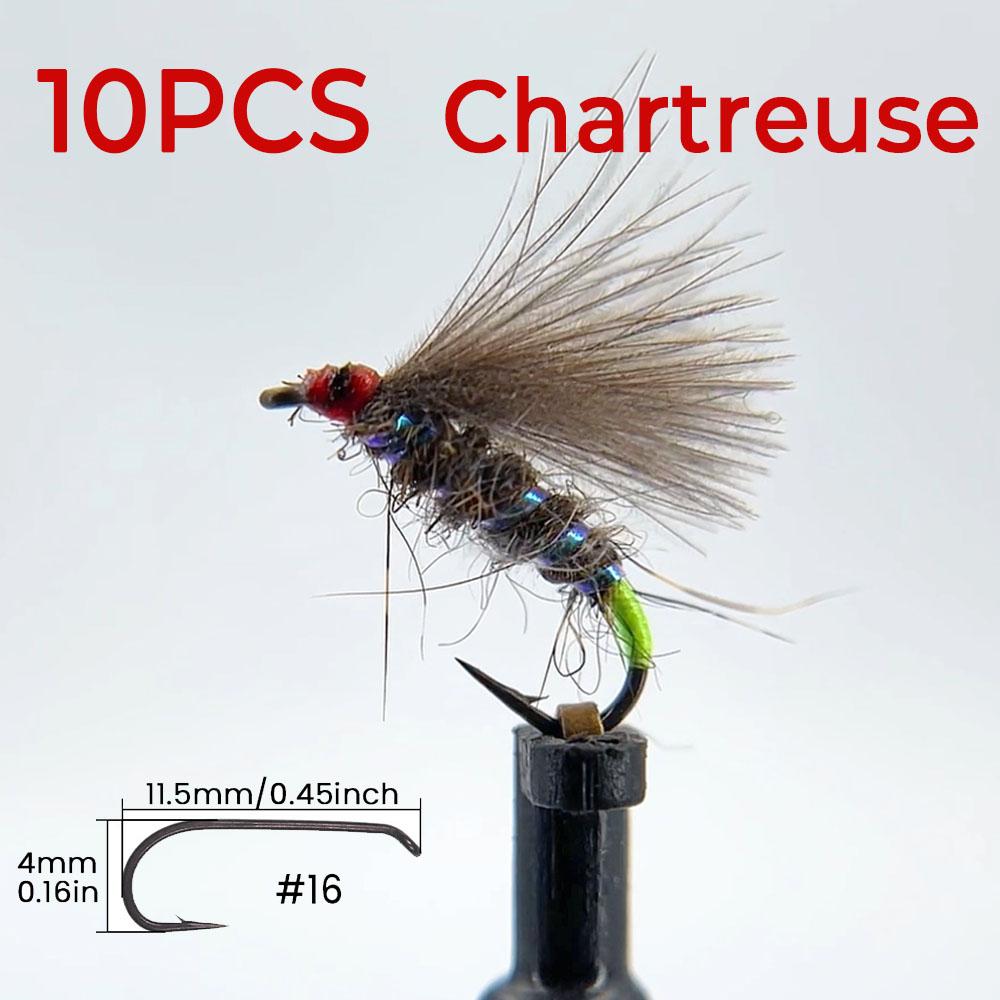 10PCS #16 CDC Emerger Dry Flies UV Reactive Floating Barbed Hook Trout Grayling Artificial Fishing Lures