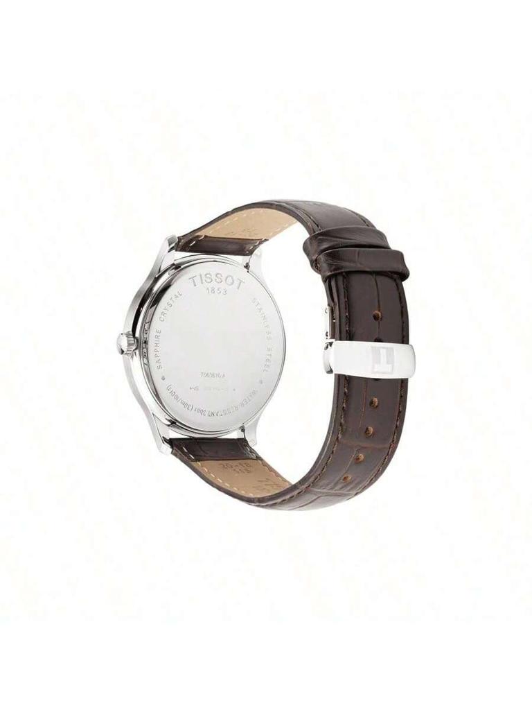 Men's Quartz Watch with White Dial, Stainless Steel Case, Leather Strap, Exquisite Dial Face, Business Style, High Quality, T063.610.16.038.00