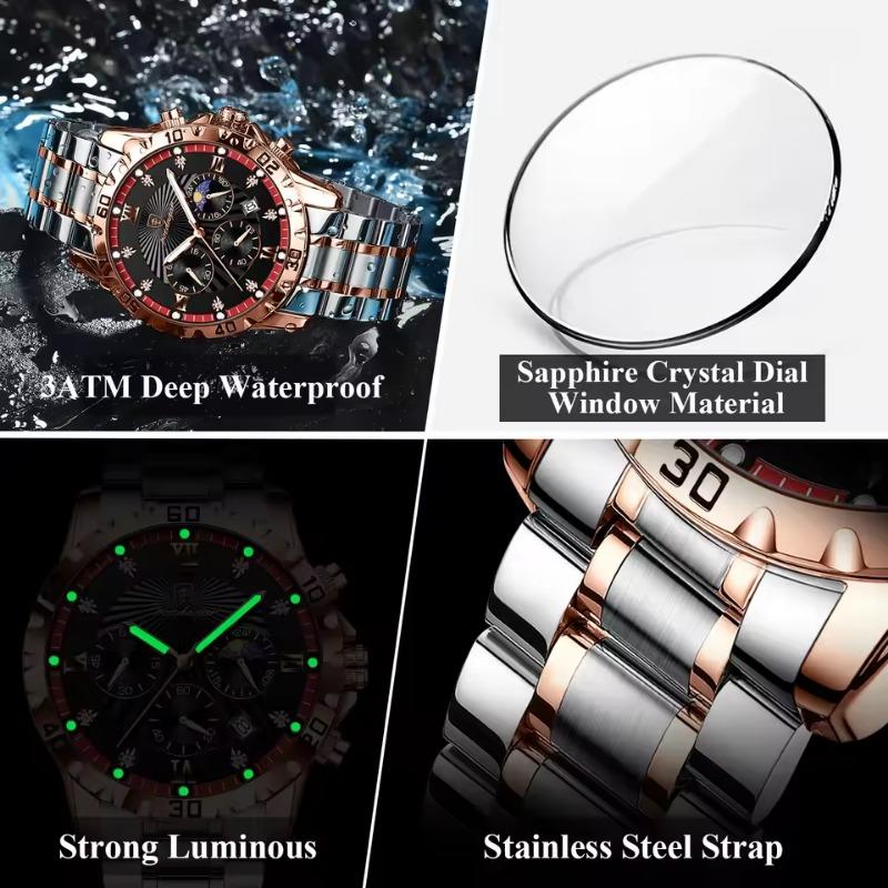 POEDAGAR Luxury Military Watch For Men Waterproof Luminous Chronograph Date Wristwatch Stainless Steel Quartz Watches
