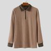 INCERUN Autumn Men Lapel Neck Long Sleeve Stitching Patchwork Rib Knitted Pullovers Tops