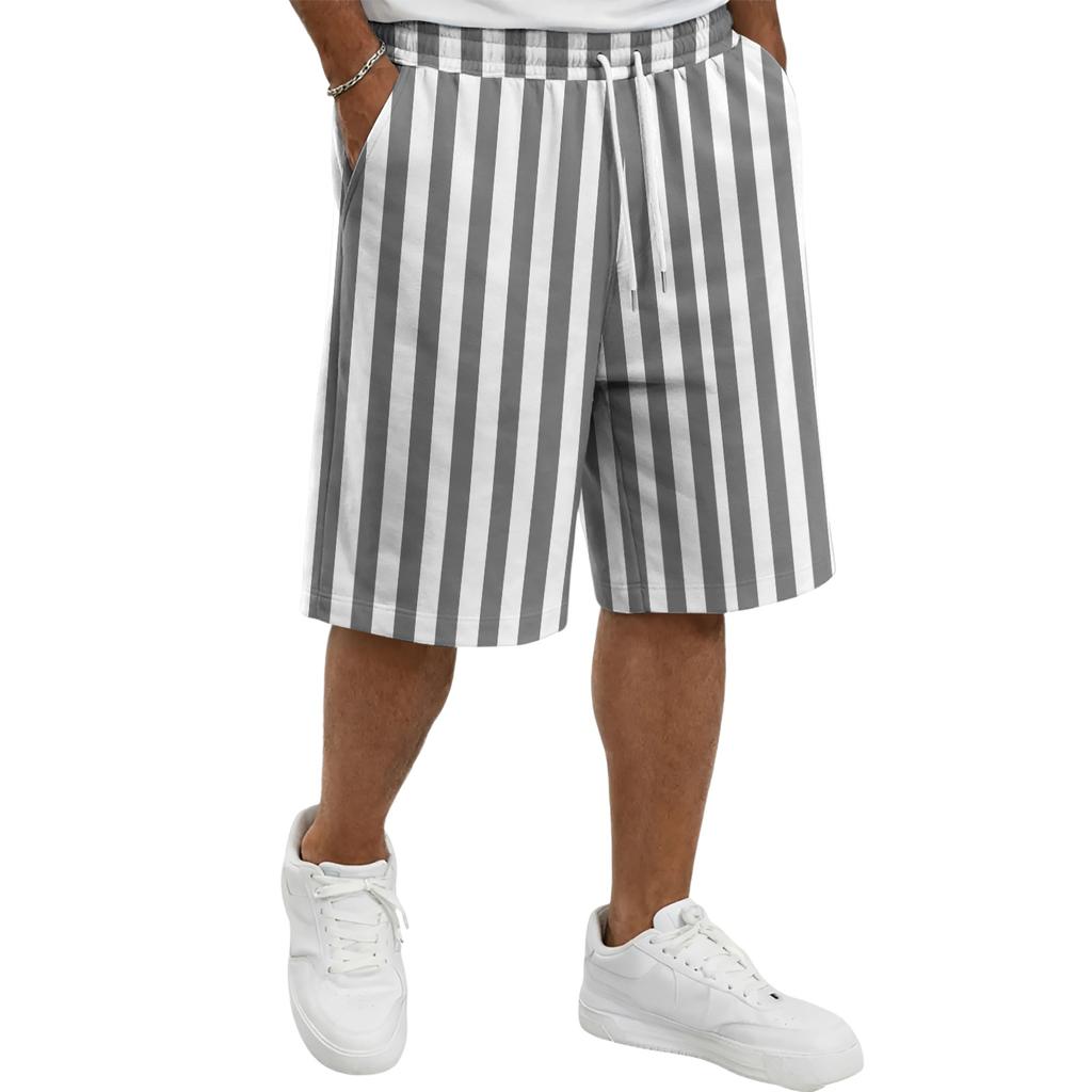 Mens Casual Striped Drawstring Shorts Relaxed Fit Elastic Waistband Lightweight Breathable Fabric Knee Length Pants