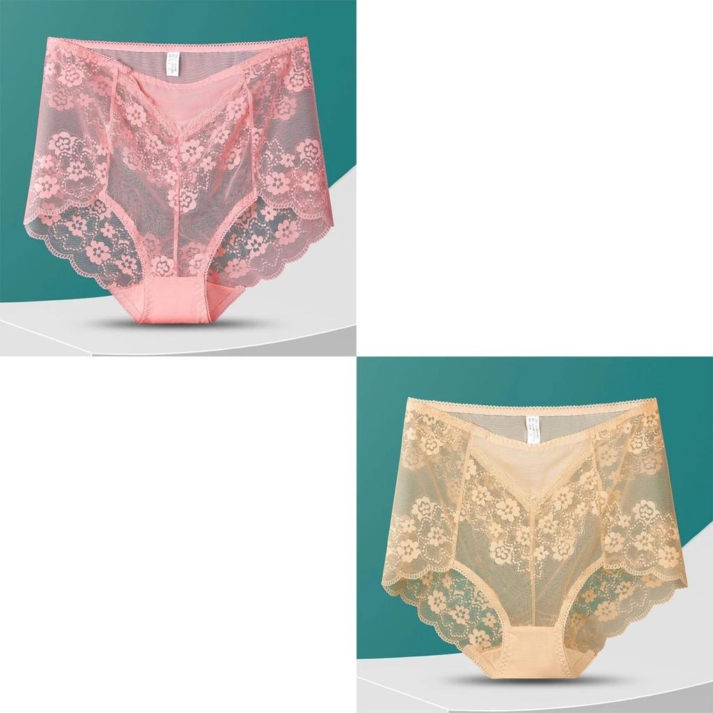 2pcs of Plus Size Women's New Summer Sexy Hollow Lace Non Mark High Waist Triangle Briefs