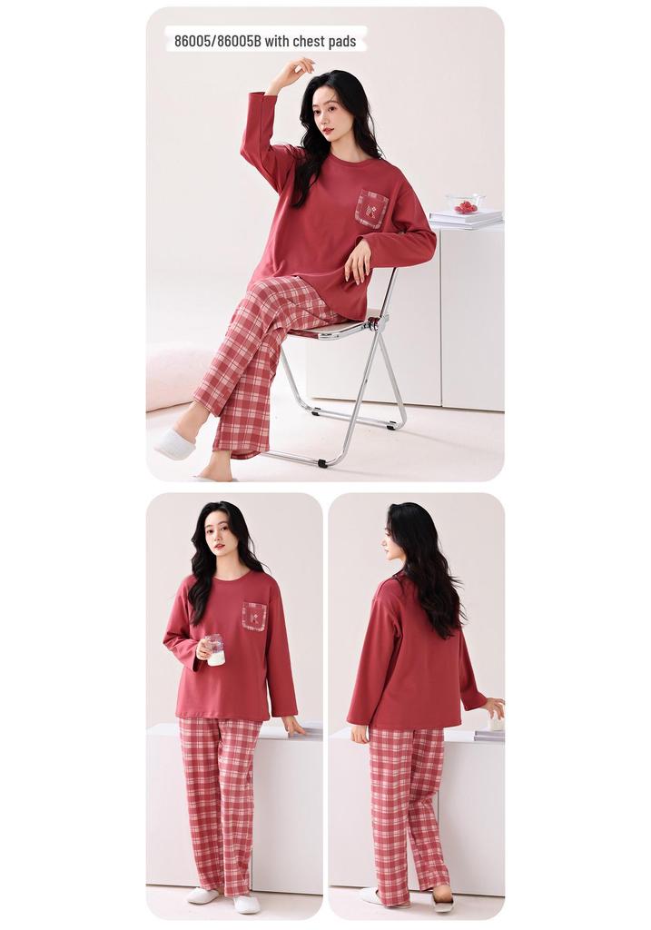 100% Cotton Women's Red Pajamas - Spring/Fall Wedding Year of the Rat Long Sleeve Plus Size Set