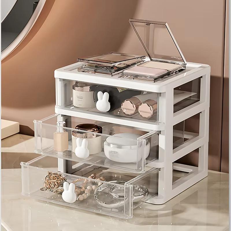 Cute Transparent Desk Organizer Drawer - Clear Plastic Stationery Storage Box Home School Office Organizing Container