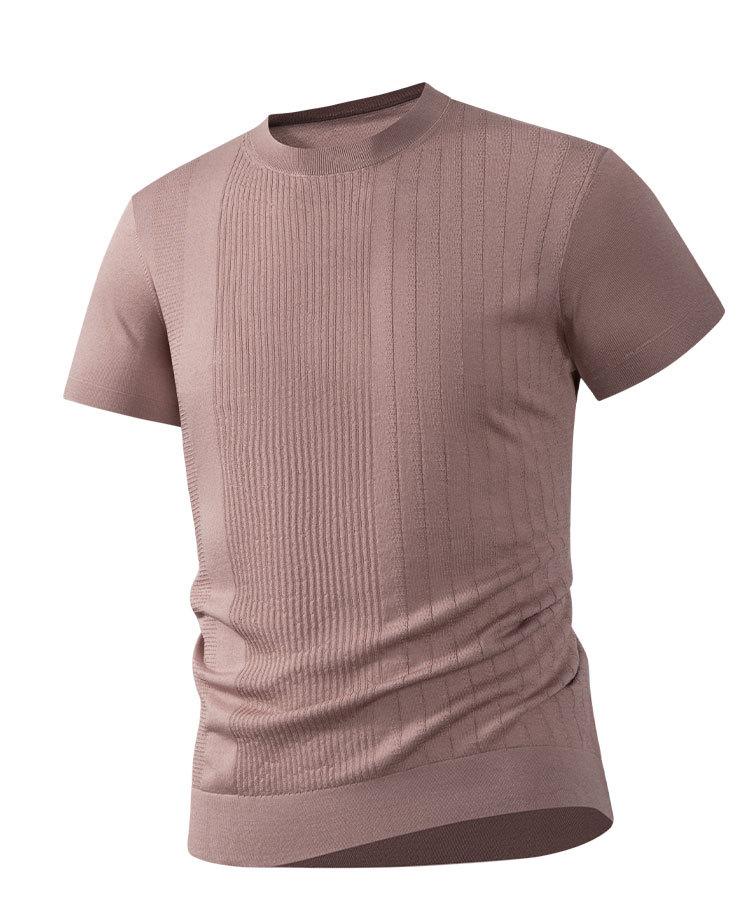 Summer Light Luxury Silk Smooth and Comfortable Round Neck Knitted Mulberry Silk Short Sleeved T-shirt for Men