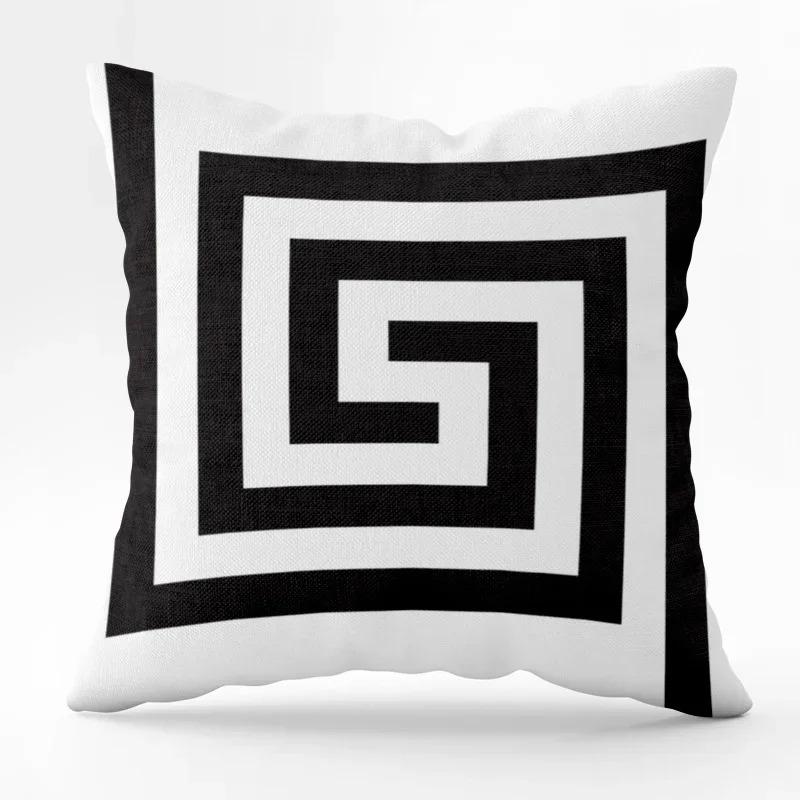 Black And White Geometric Cushion Cover Sofa Living Room Home Decor Wavy Line Pillowcase