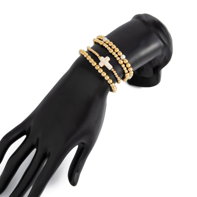 Hip Hop Styles Crosses Pendant Beaded Bracelet Set With Imitation Pearls for Layer Stackable Jewelry Gifts