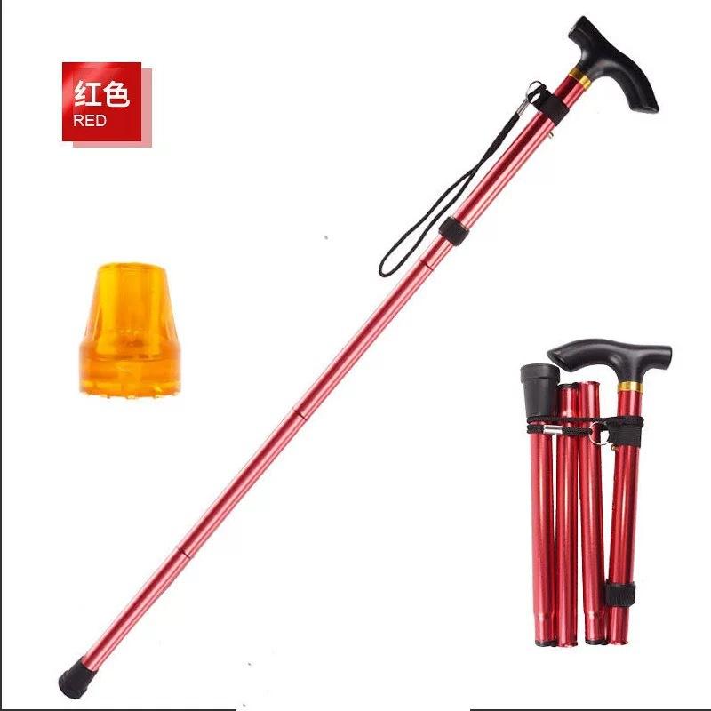 Five-Section Folding Ultra-Short Mountaineering Cane Crutches, Mountain Climbing Tourism Mountaineering T-Handle Canes, Five-Gear Adjustable Retracta красный