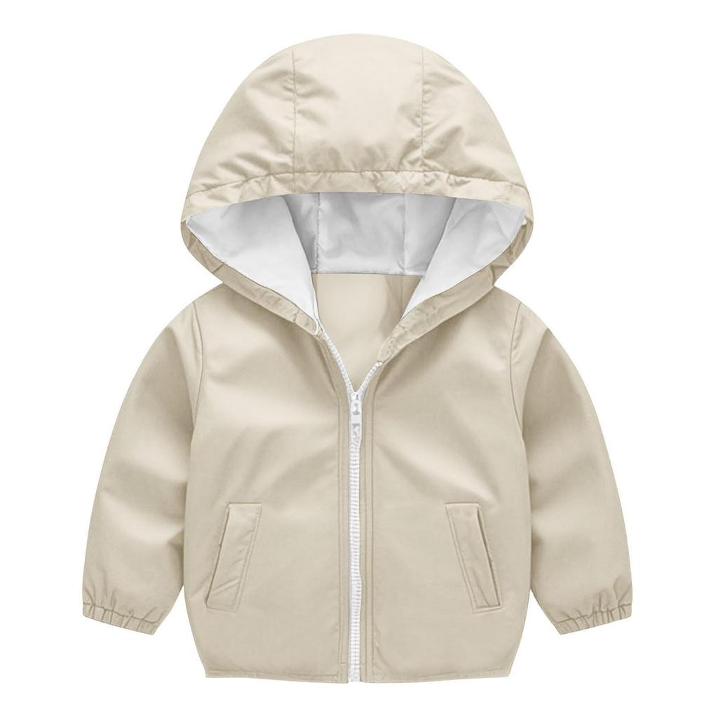 Kinder Mode Einfarbiger Cardigan Jungen- und Mädchen-Wasserdichter Regenmantel mit Kapuze Outdoor Winddichte Reißverschlussjacke