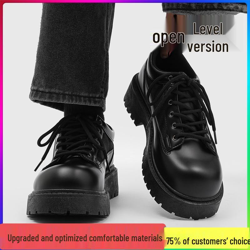 Men's British Style Height Increasing Derby Shoes - Black Leather, Thick Sole, Casual or Wedding Wear