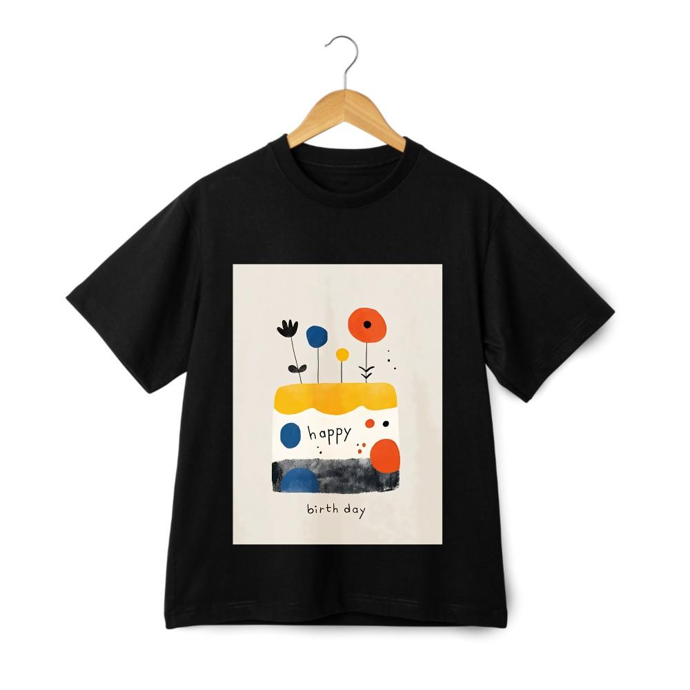 Artistic Birthday Cake Print Tee, Minimalist Creative Birthday-themed |Cartoon XL