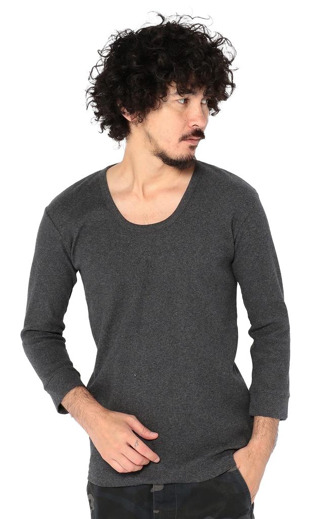 AVIREX Daily Rib Quarter Sleeve Sleeve Size 019 Charcoal T-Shirt, 3/4 (Antibacterial, Anti-odor), Men's Medium, 6143509,