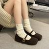 Fur Lining Women Flats Shoes Comfort Round Toe Soft Sole Shoes Outdoor Warm Short Plush Mary Jane Shoes For Autumn Winter