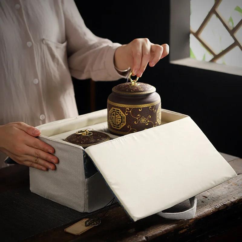 Chinesische Handtasche Innen Verstellbar Kostenlose Teetassenbeutel Auto Tragen Outdoor Tee-Set Organizer Verdickte Tragetasche