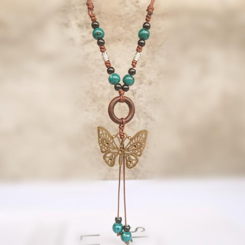 Concubine Butterfly Ethnic Style Ceramic Long Sweater Chain Female Antique Pendant Retro Chinese Style Butterfly Necklace