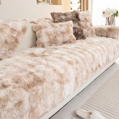 Verdickte Kaninchenplüsch-Sofahülle für Wohnzimmer Warme Winter-Sofadecke Universelle rutschfeste Sofamatte Sofadecke Couchkissen