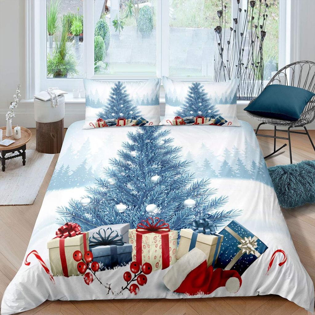 Merry Christmas Comforter Cover Queen King Size Christmas Tree Duvet Cover Pine Tree Bedding Set Xmas Ornament Duvet Cover Set