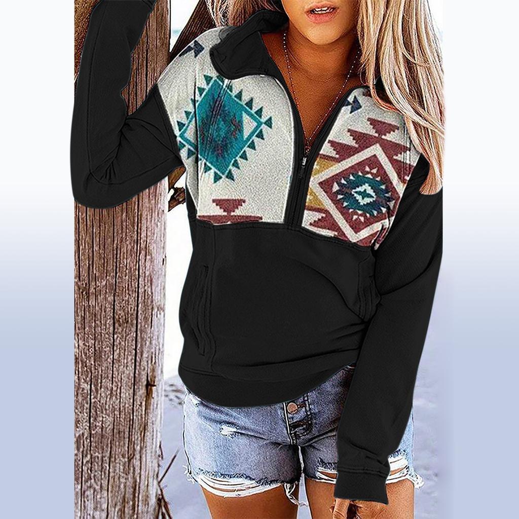 Women Hooded Printed Sweater Colorful Casual  Print Long Sleeve Shirt
