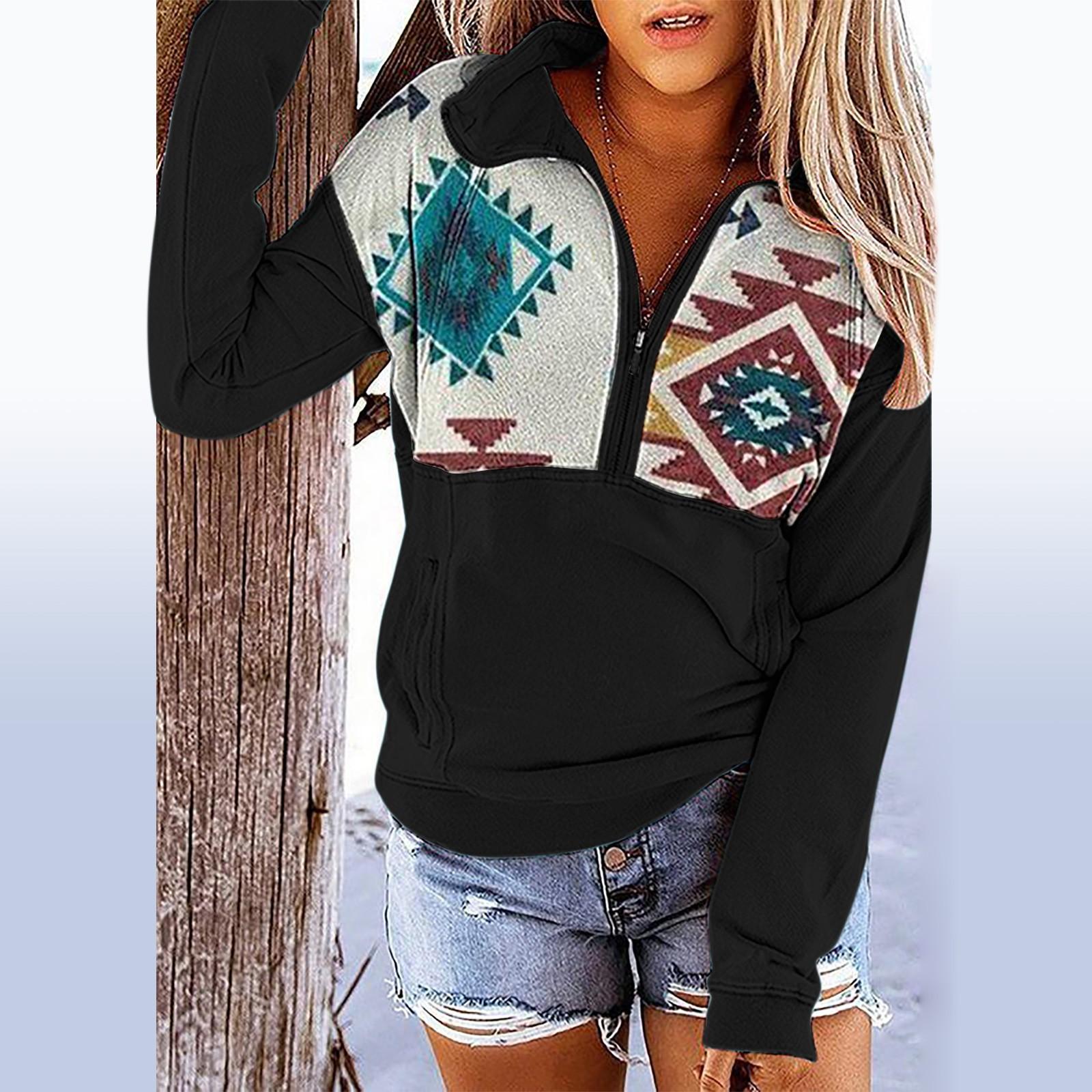 

Women Hooded Printed Sweater Colorful Casual Print Long Sleeve Shirt XL чёрный