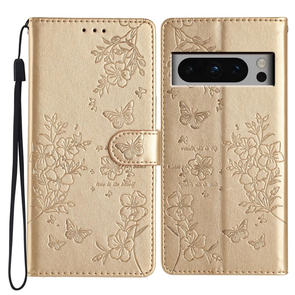 For Google Pixel 8 Pro Wallet Case Butterfly Floral Imprint Leather Phone Cover with Stand