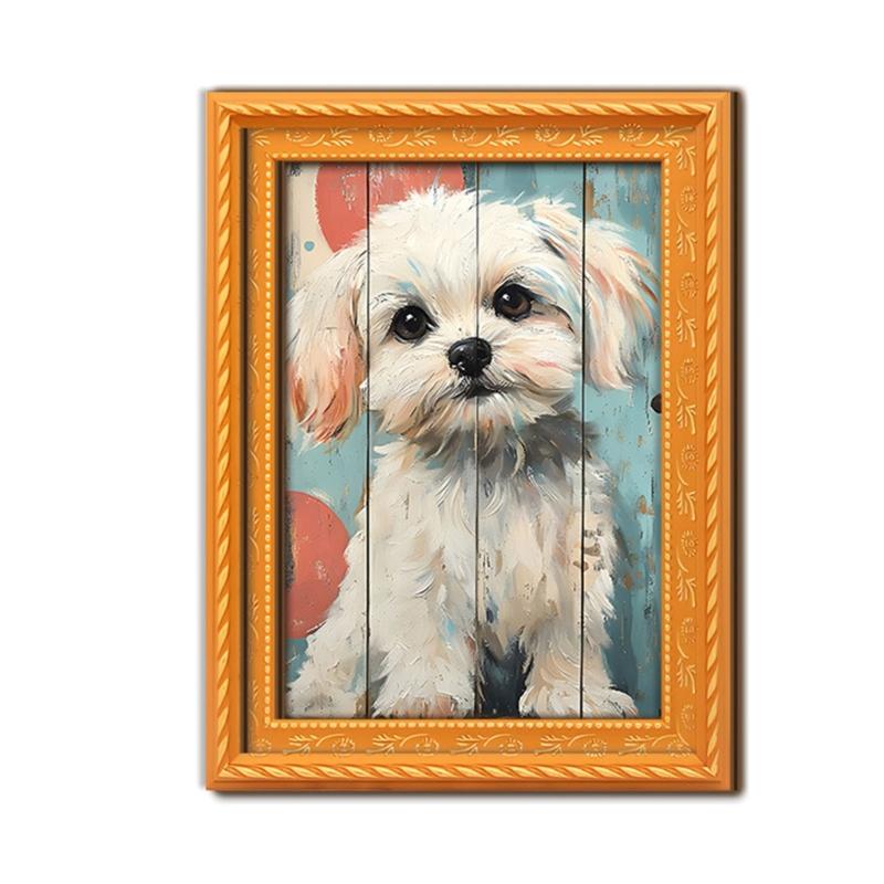 Artistic Dog Themed Refrigerator Magnets Natural Wood Frame Fridge Magnets for Kitchen Decoration