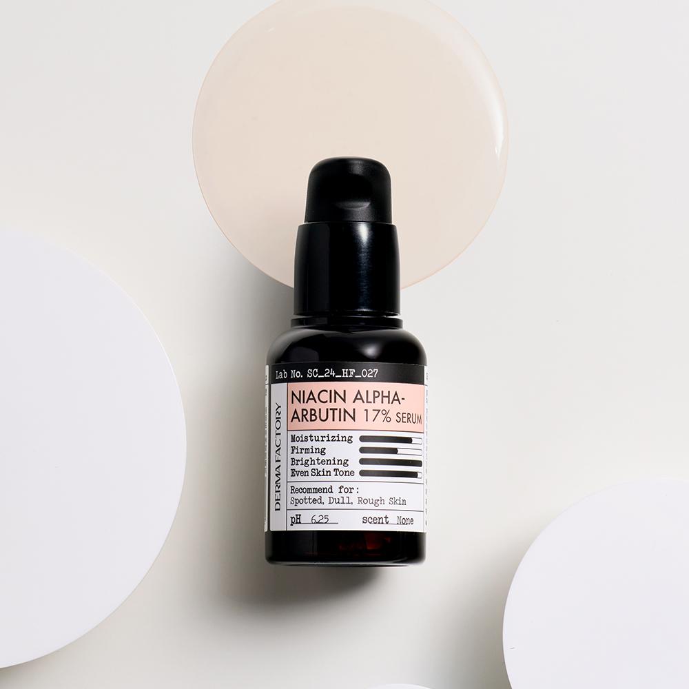 DERMA FACTORY Niacinamide Alpha Arbutin 17% Serum – Brightening, Tone Correcting, Wrinkle Care, Hydration, Vegan, Korean