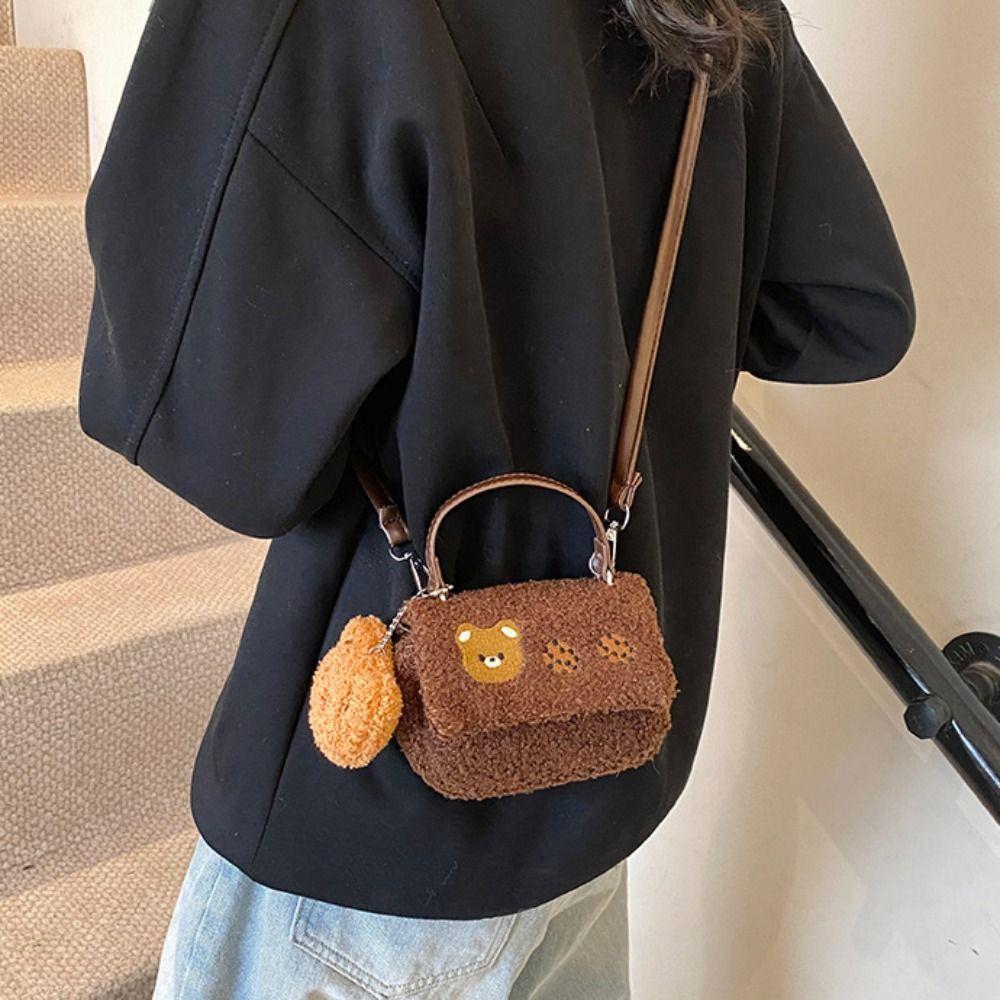 Korean Style Plush Bear Crossbody Bag Cartoon Cute Cookie Handbag Mini Message Bag  Girls