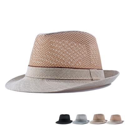Men's Summer Hat Middle-Aged and Elderly Sunscreen Hat Mesh Hollow Straw Hat British Jazz Hat