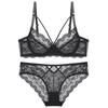Womens Lace Ultra-thin Non-padded Transparent Bra Set Push Up Bust Minimizer
