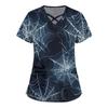 Women's Fashion Cross V Neck Short Sleeve Overalls Double Pockets Halloween Printed Tops Uniforms