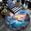 Dolphins Coral Round Area Rug,Carpet Rug for Living Room Bedroom Sofa Playroom Decor,Non-slip Floor Mat