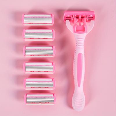 1 Handle + 6 Blades / Women'S Bikini Manual Hair Removal Razor 6-Layer Stainless Steel Blade Replaceable Razor Head