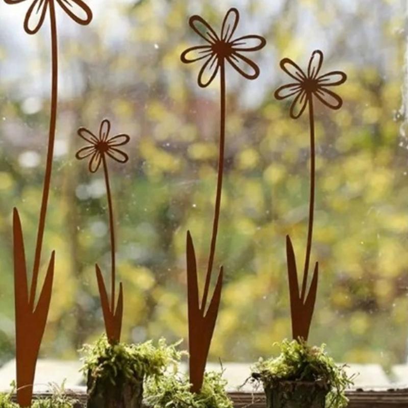 Nature Friendly Metal Container Stake Iron Traditional Blue Bowl Garden Stake for Christmas Outdoor Enhancement