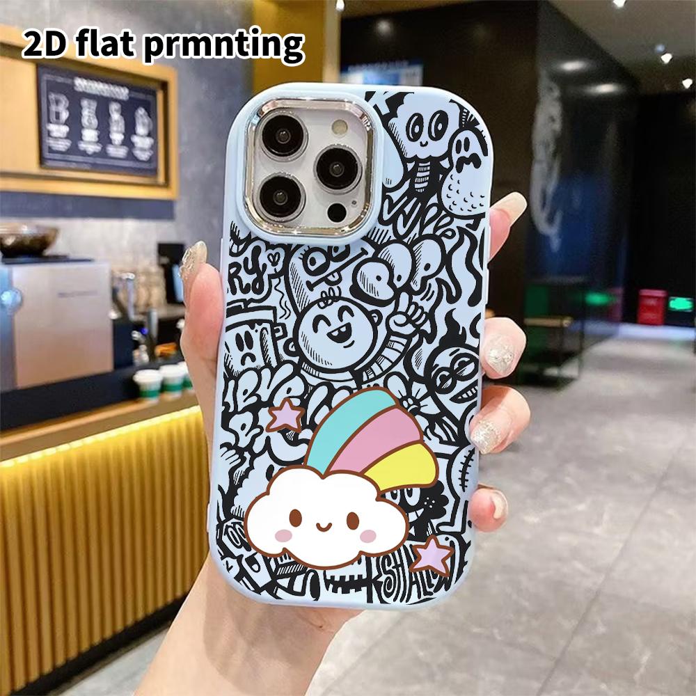 Phone Case: 2D flat design suitable for iPhone 18 17 16 15 14 13 Pro protective case, couple style, rainbow cloud baby, Christmas and Halloween gifts