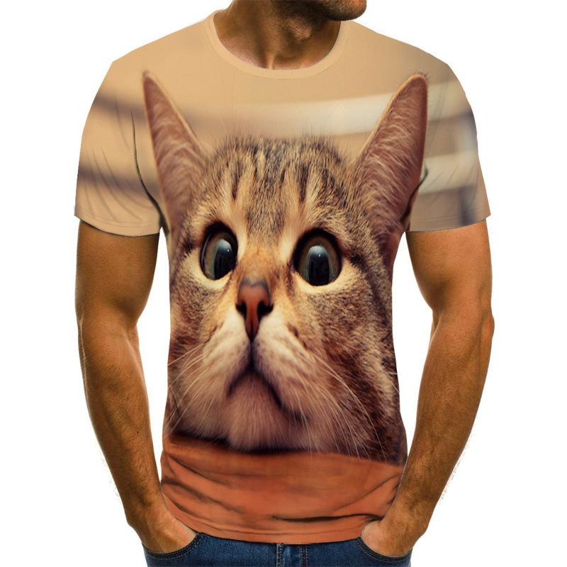Summer Round Neck 3D Funny Cat Pattern Print Top Fashionable Casual Short Sleeved Men's T-shirts